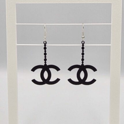 Matte Black CC Logo Dangle Earrings
