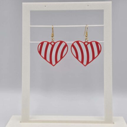 Modern Red Striped Heart Earrings